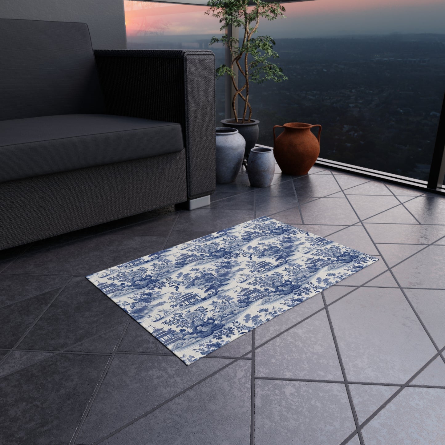 Blue Chinoiserie Outdoor Rug