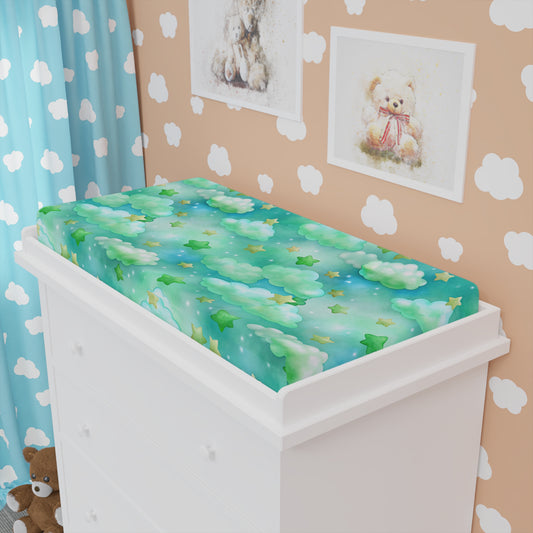 Dreamy Green Clouds & Stars Nursery Waterproof Cover