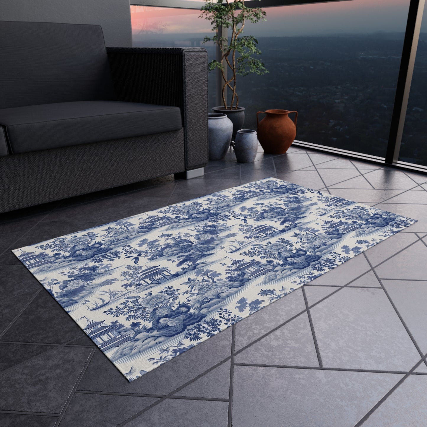 Blue Chinoiserie Outdoor Rug