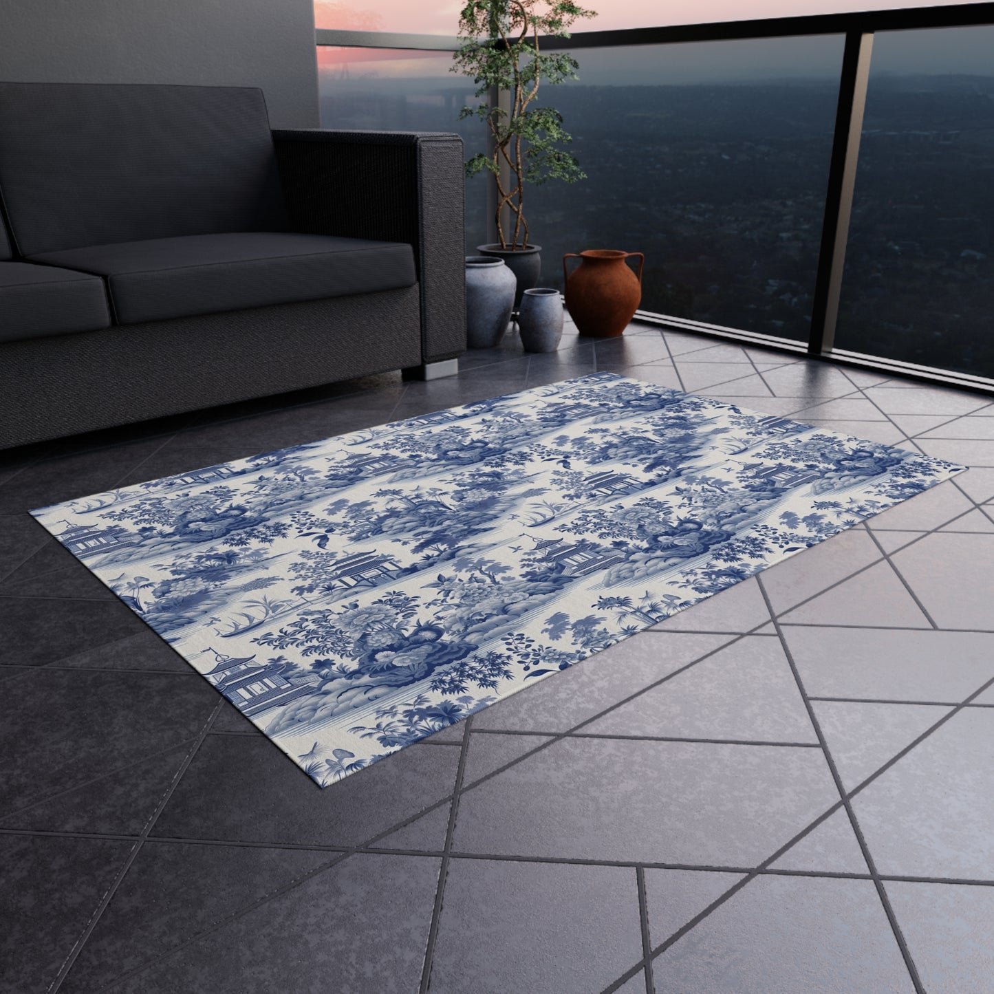 Blue Chinoiserie Outdoor Rug