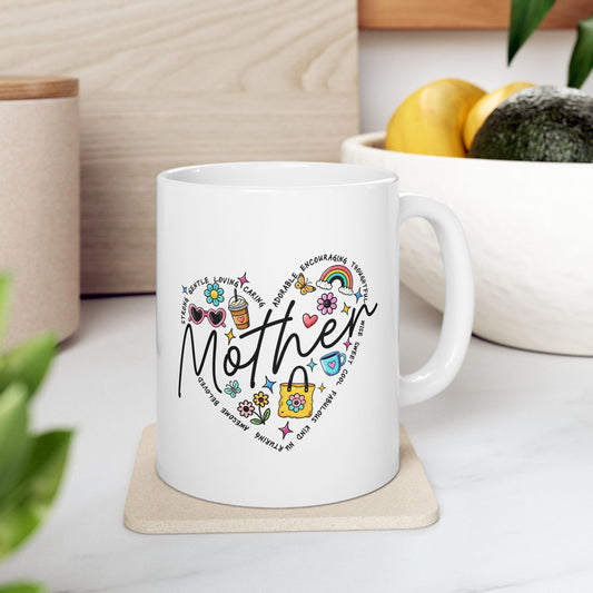 Mom Heart Floral Ceramic Mug