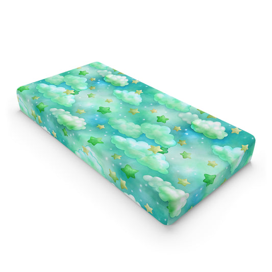 Dreamy Green Clouds & Stars Nursery Waterproof Cover